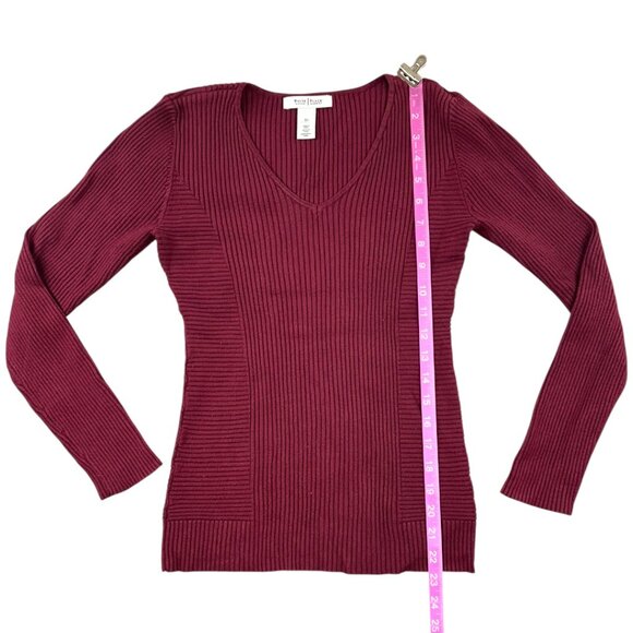 White House Black Market Burgundy V Neck Ribbed Sweater - Picture 10 of 10